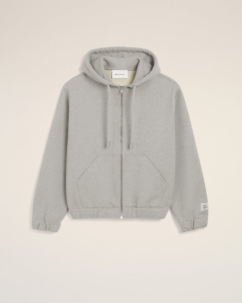Grey zipped cotton hoodie with heritage Ami Paris label - HEATHER ASH GREY - Ami Paris