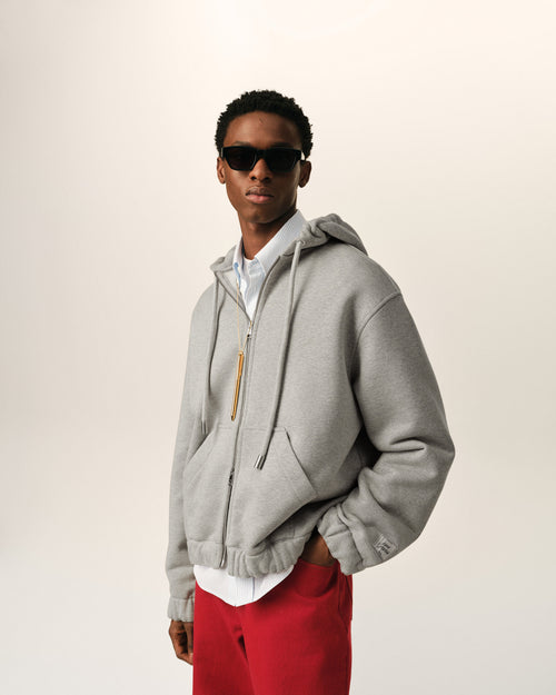 Grey zipped cotton hoodie with heritage Ami Paris label - Man - 2 - AMI Paris - Ami Paris