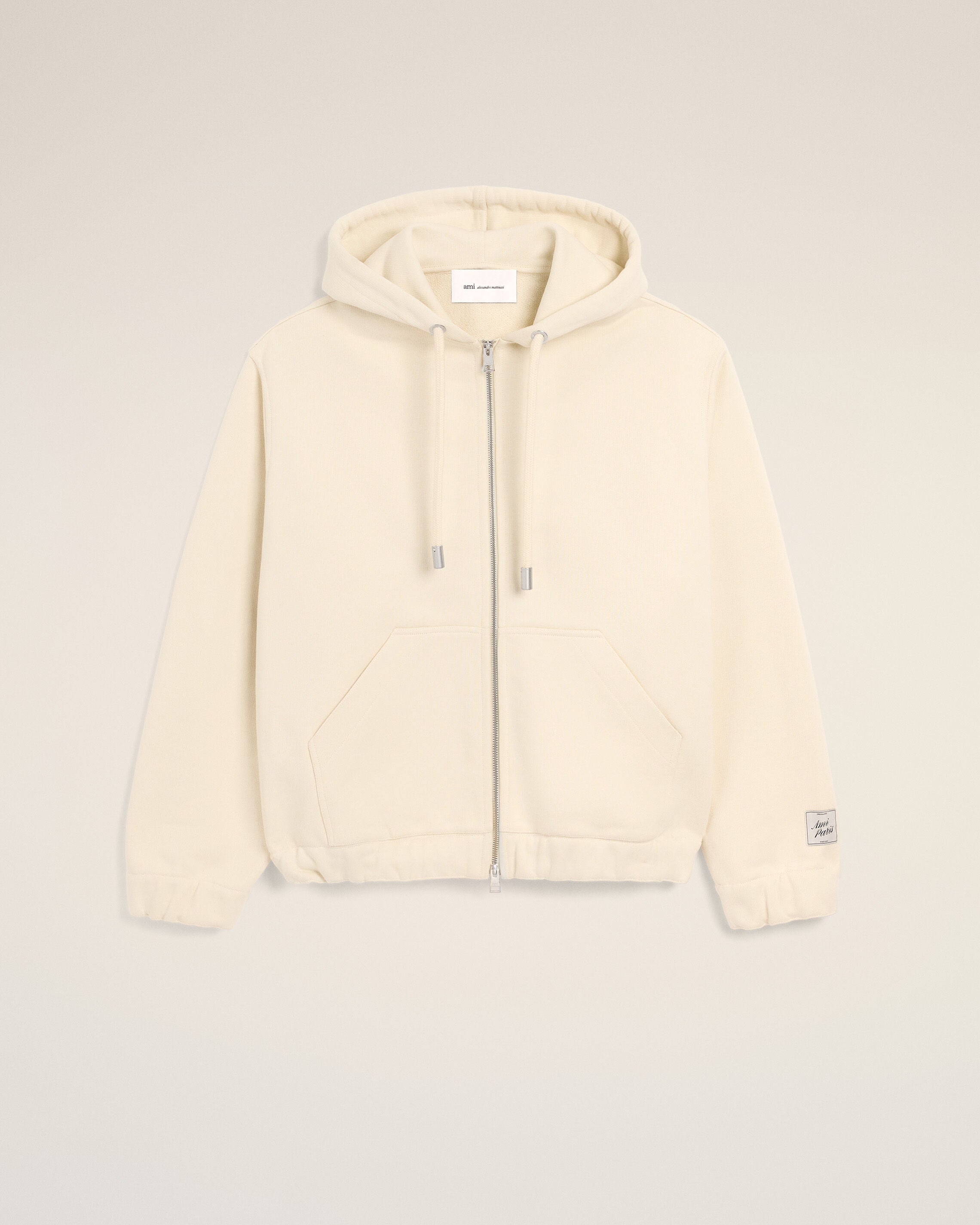 White zipped cotton hoodie with heritage Ami Paris label - 8