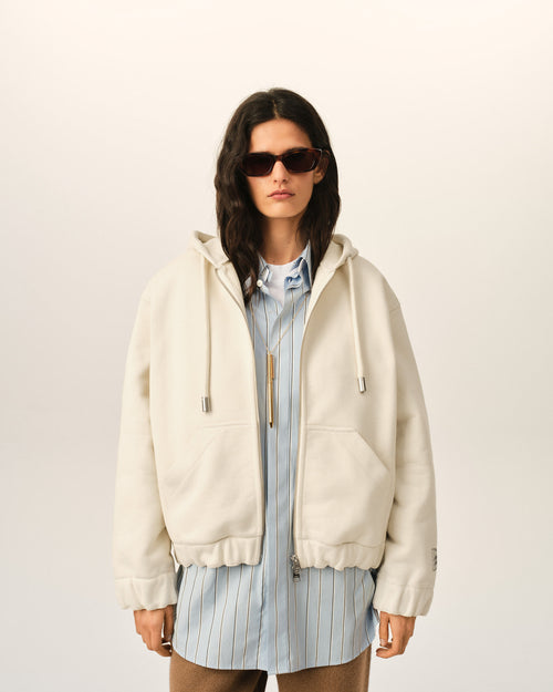 White zipped cotton hoodie with heritage Ami Paris label - Woman - 9 - AMI Paris - Ami Paris