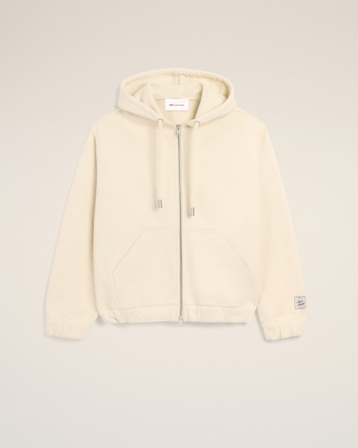 White zipped cotton hoodie with heritage Ami Paris label - 8