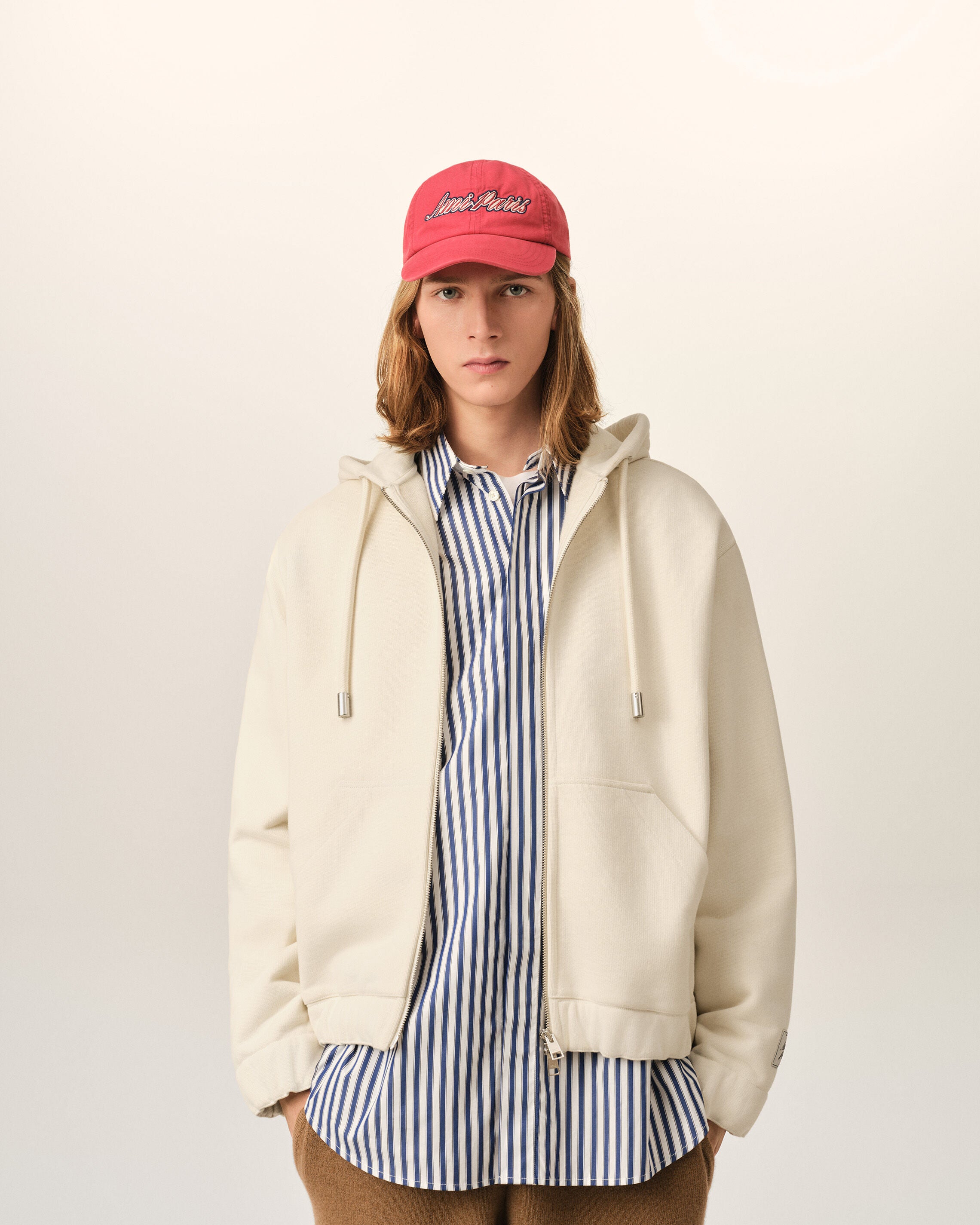 White zipped cotton hoodie with heritage Ami Paris label - 2
