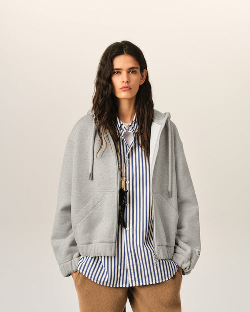 Grey zipped cotton hoodie with heritage Ami Paris label - Woman - 8 - AMI Paris - Ami Paris