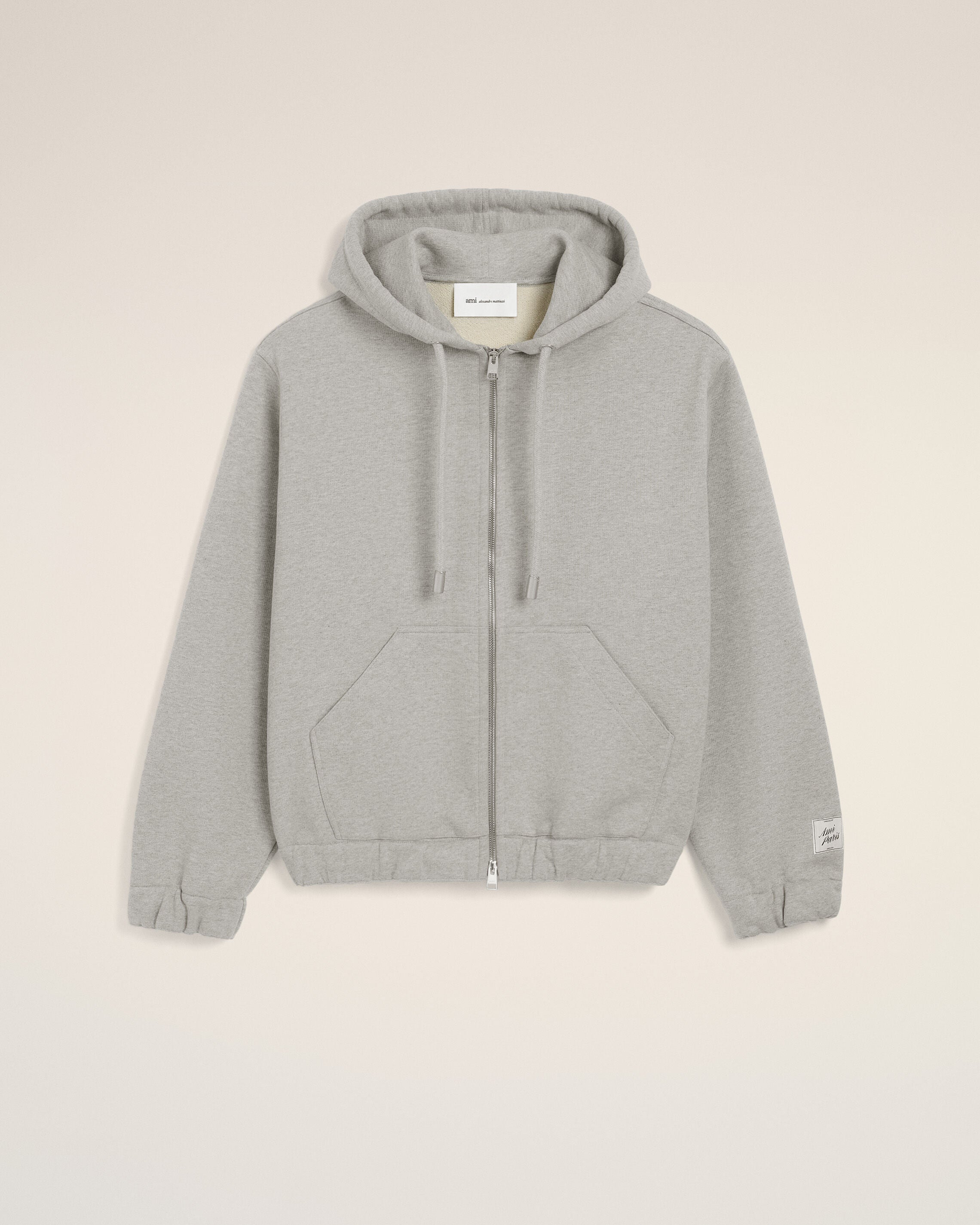 Grey zipped cotton hoodie with heritage Ami Paris label - 7
