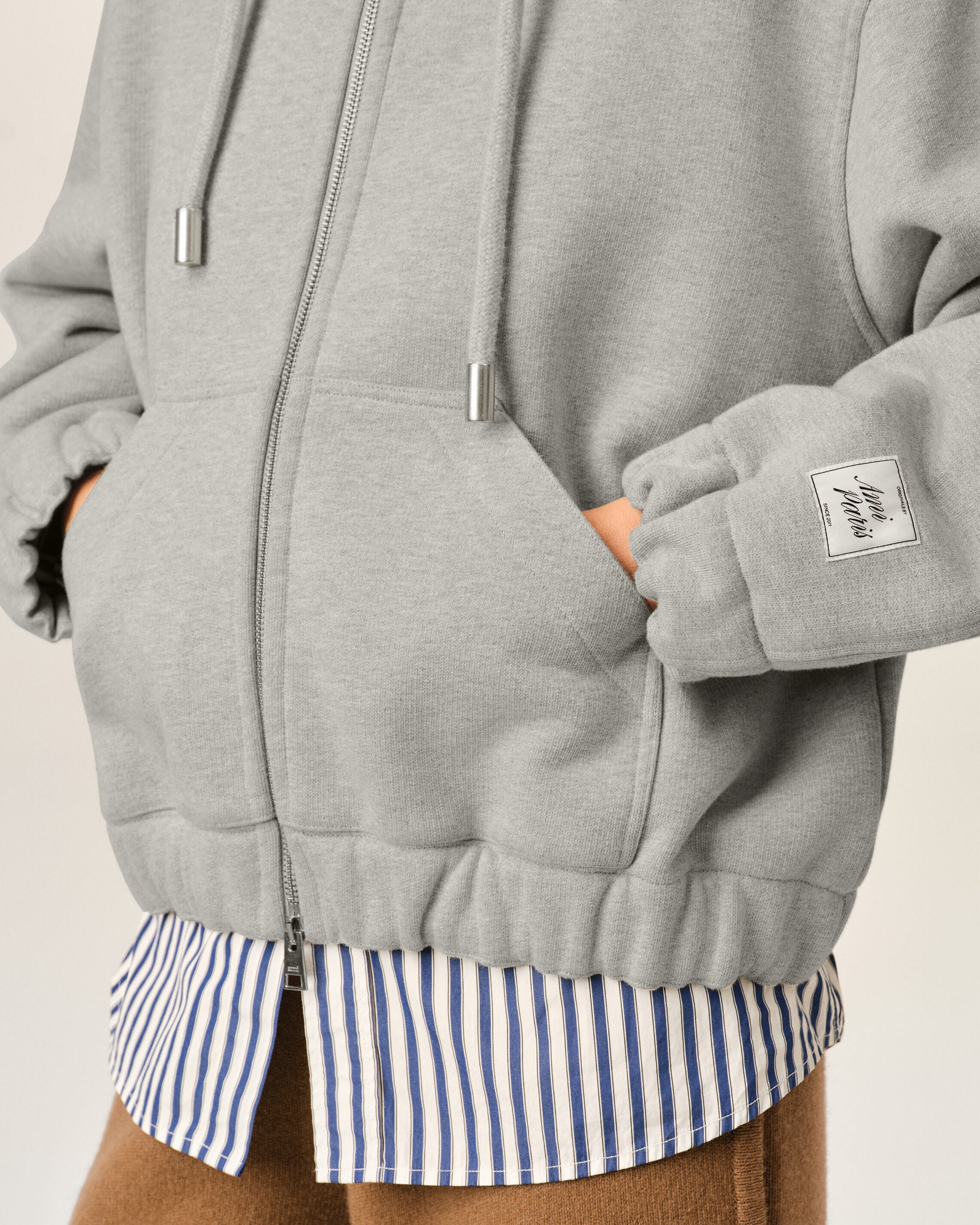 Grey zipped cotton hoodie with heritage Ami Paris label - 10