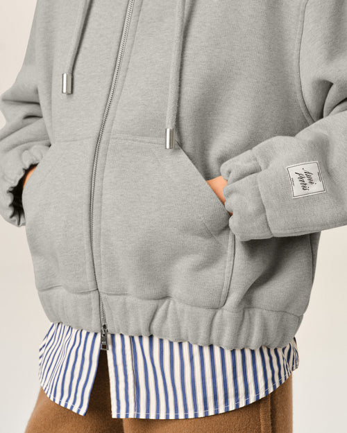 Grey zipped cotton hoodie with heritage Ami Paris label - Woman - 10 - AMI Paris - Ami Paris