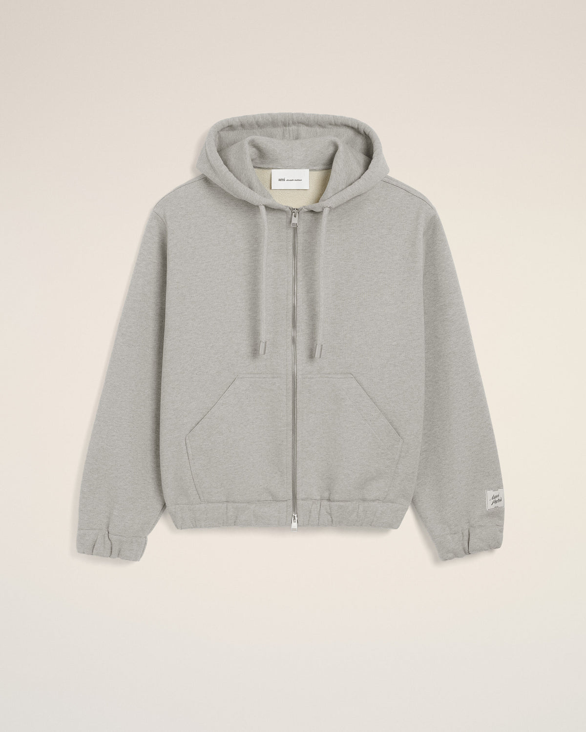 Sudadera con capucha gris de algodón con cremallera y etiqueta heritage Ami Paris - 7