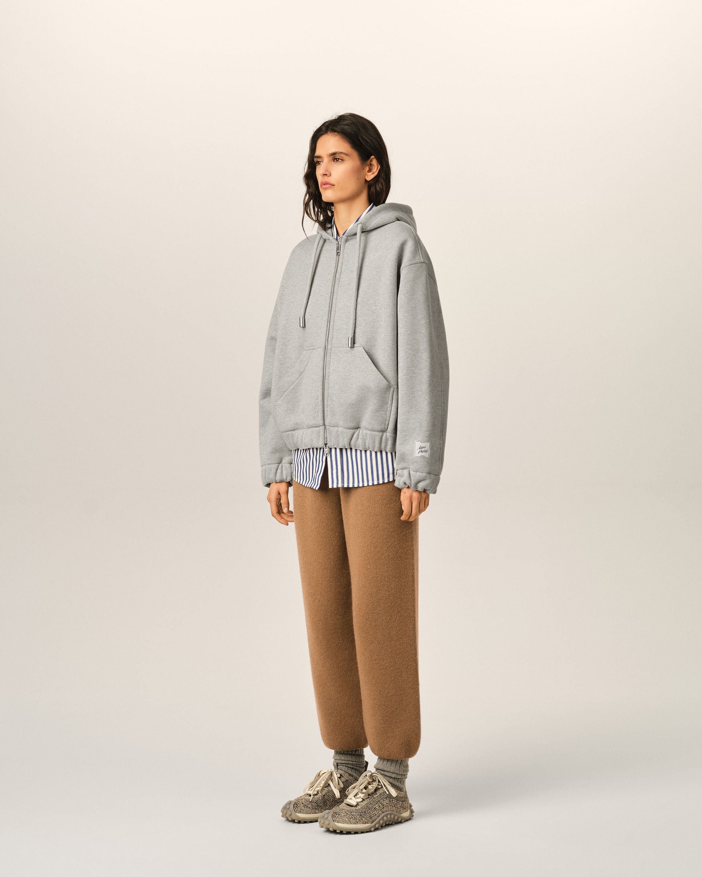 Grey zipped cotton hoodie with heritage Ami Paris label - 12
