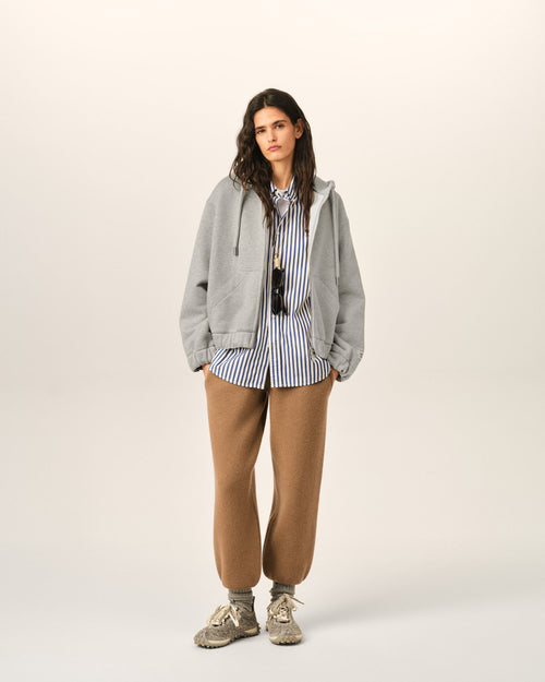 Grey zipped cotton hoodie with heritage Ami Paris label - Woman - 9 - AMI Paris - Ami Paris