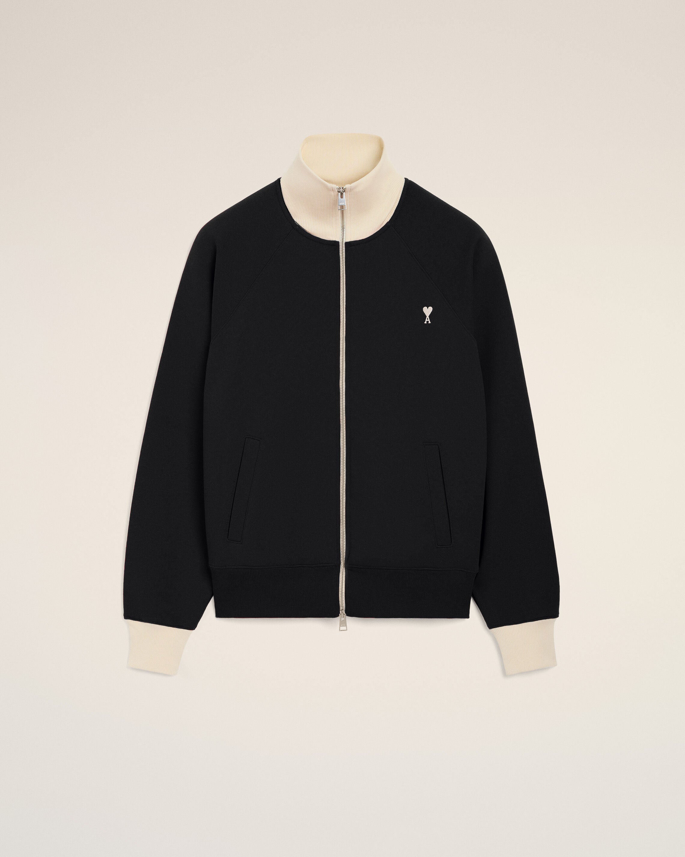 RUBY RED/IVORY Red zipped cotton sweatshirt with Ami de Coeur
