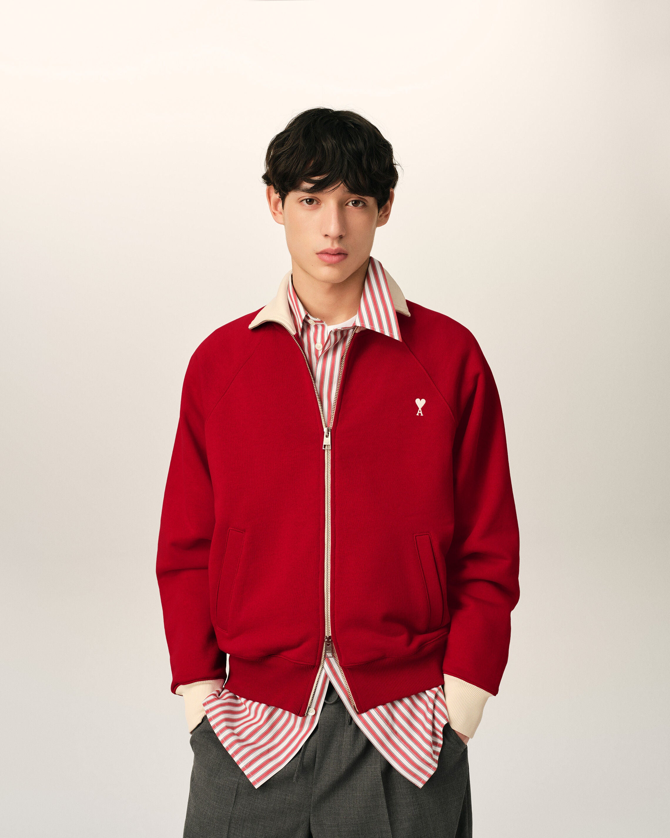 Ami de Coeur Sweatshirt mit Reißverschluss aus roter Baumwolle - 2