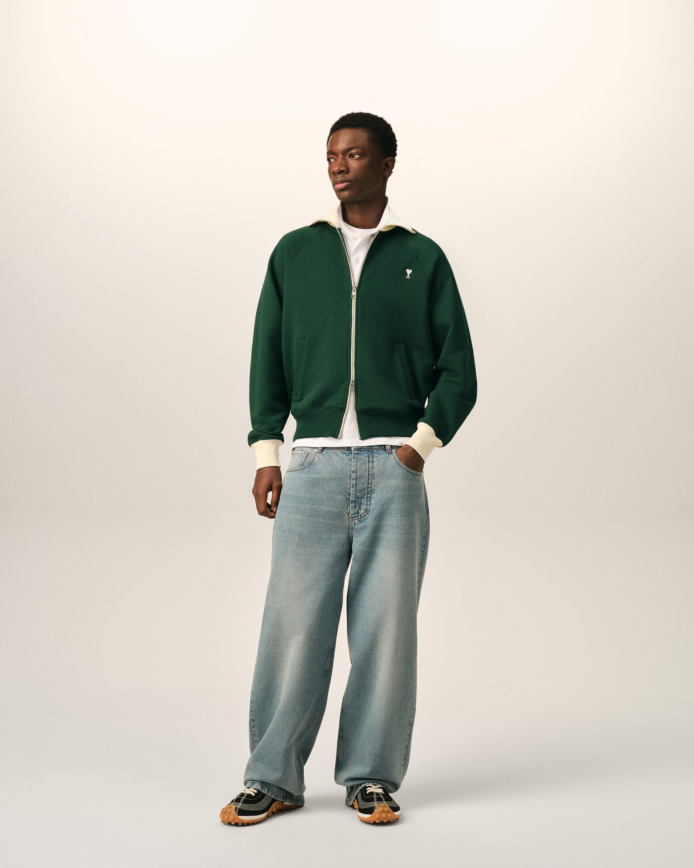 Green zipped cotton sweatshirt with Ami de Coeur - 3