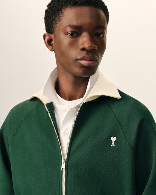 Green zipped cotton sweatshirt with Ami de Coeur - Man - 4 - AMI Paris - Ami Paris
