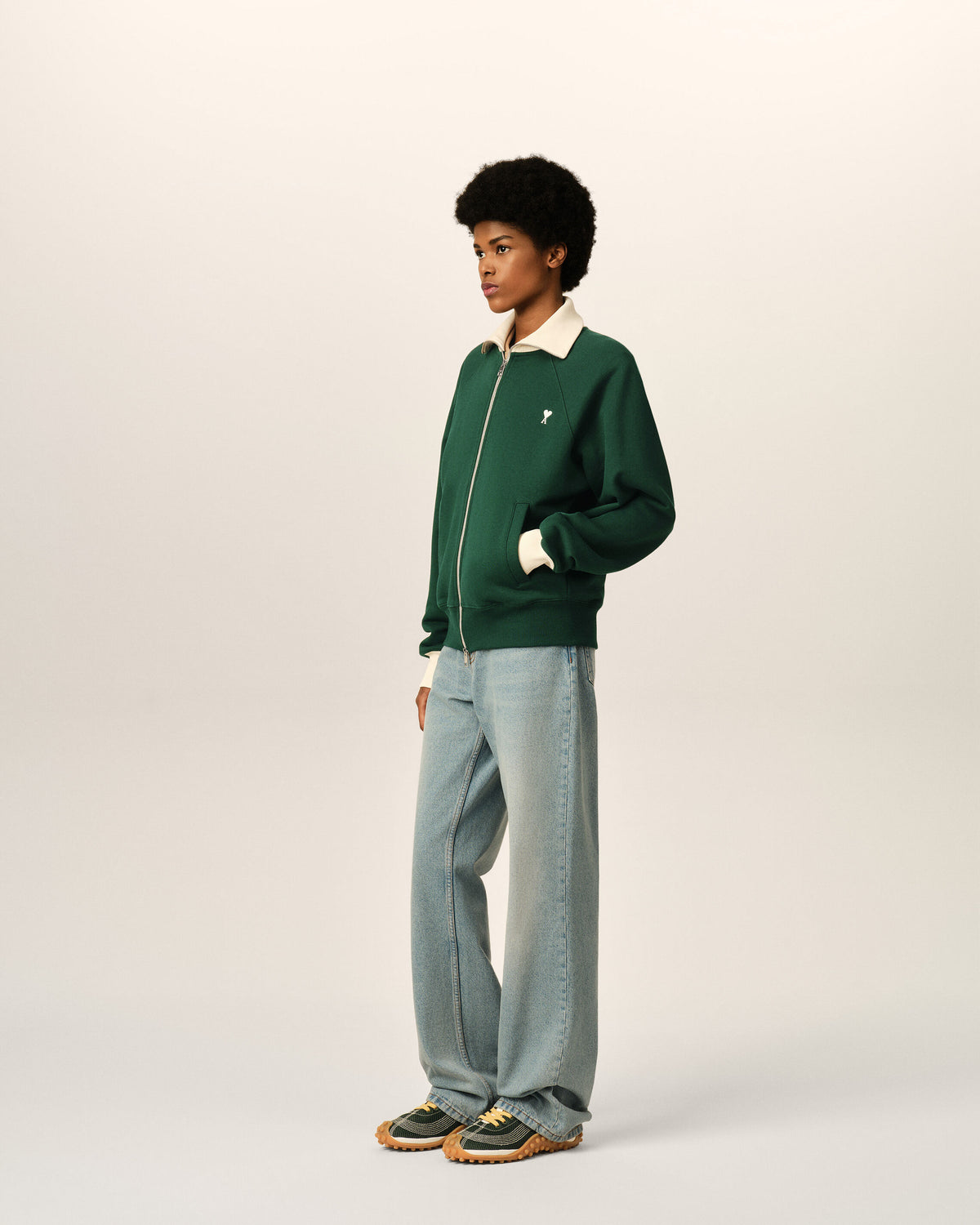 Green zipped cotton sweatshirt with Ami de Coeur - 12