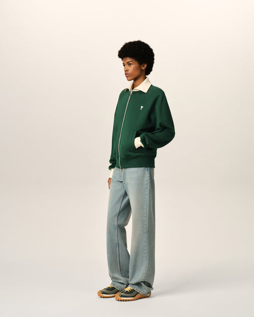Green zipped cotton sweatshirt with Ami de Coeur - Woman - 12 - AMI Paris - Ami Paris