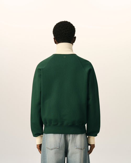 Green zipped cotton sweatshirt with Ami de Coeur - Man - 5 - AMI Paris - Ami Paris