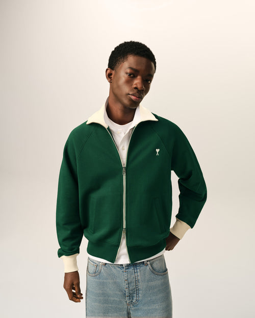 Green zipped cotton sweatshirt with Ami de Coeur - Man - 2 - AMI Paris - Ami Paris