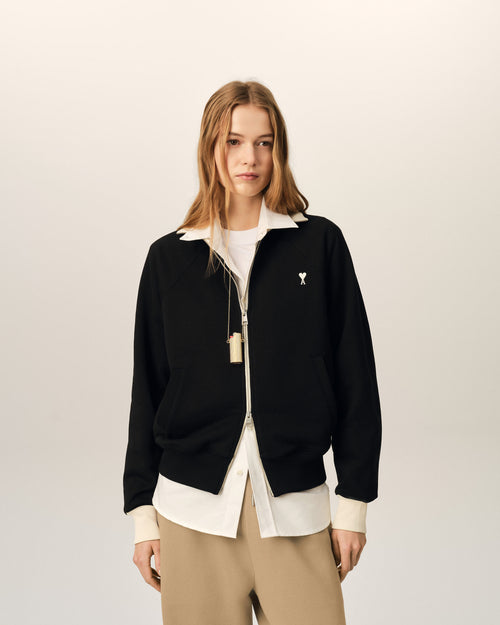                                 Black zipped cotton sweatshirt with Ami de Coeur - 3                             - Ami Paris