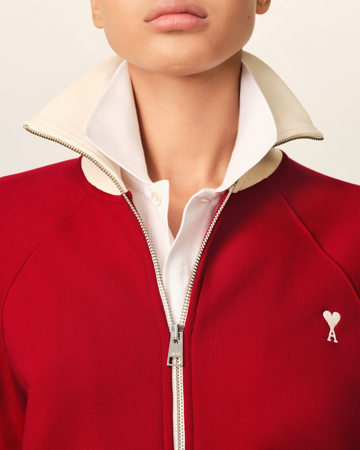 Red zipped cotton sweatshirt with Ami de Coeur - 11