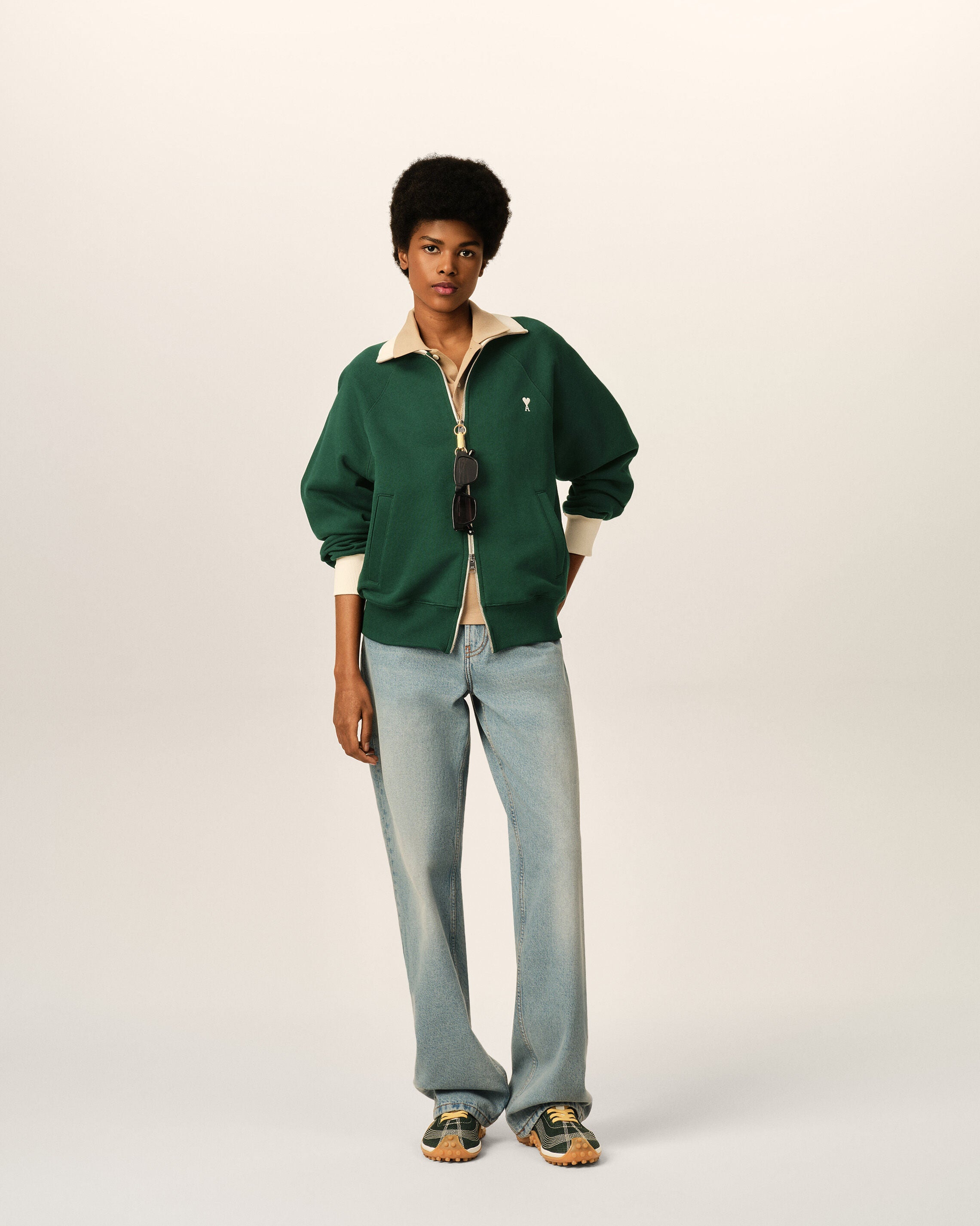 Green zipped cotton sweatshirt with Ami de Coeur - 9