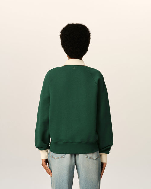 Green zipped cotton sweatshirt with Ami de Coeur - Woman - 11 - AMI Paris - Ami Paris