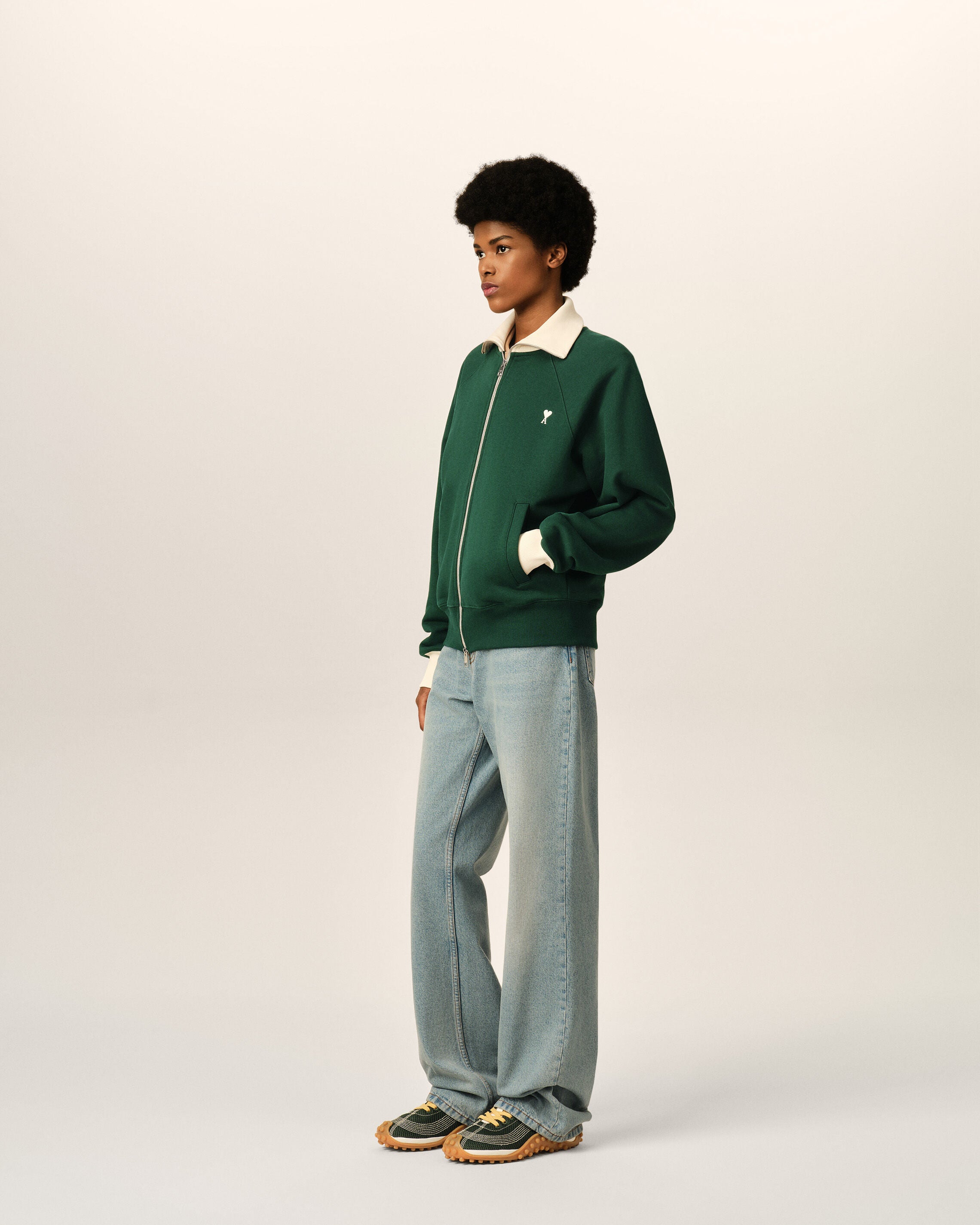 Green zipped cotton sweatshirt with Ami de Coeur - 12
