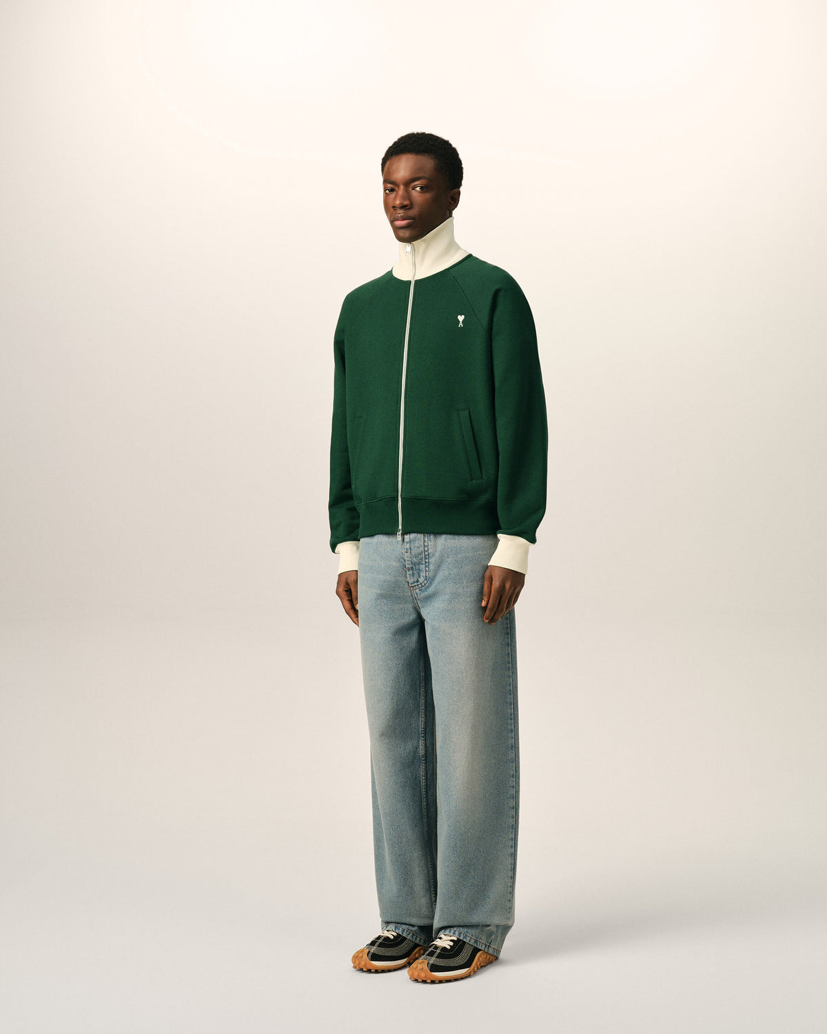 Green zipped cotton sweatshirt with Ami de Coeur - 6