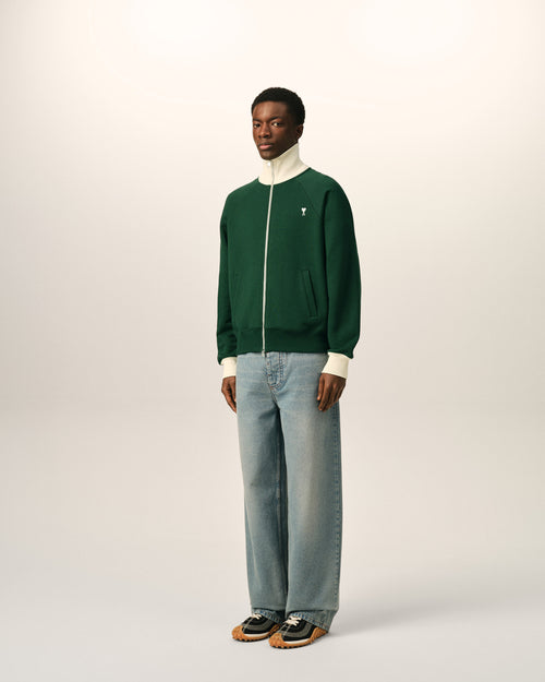 Green zipped cotton sweatshirt with Ami de Coeur - Man - 6 - AMI Paris - Ami Paris