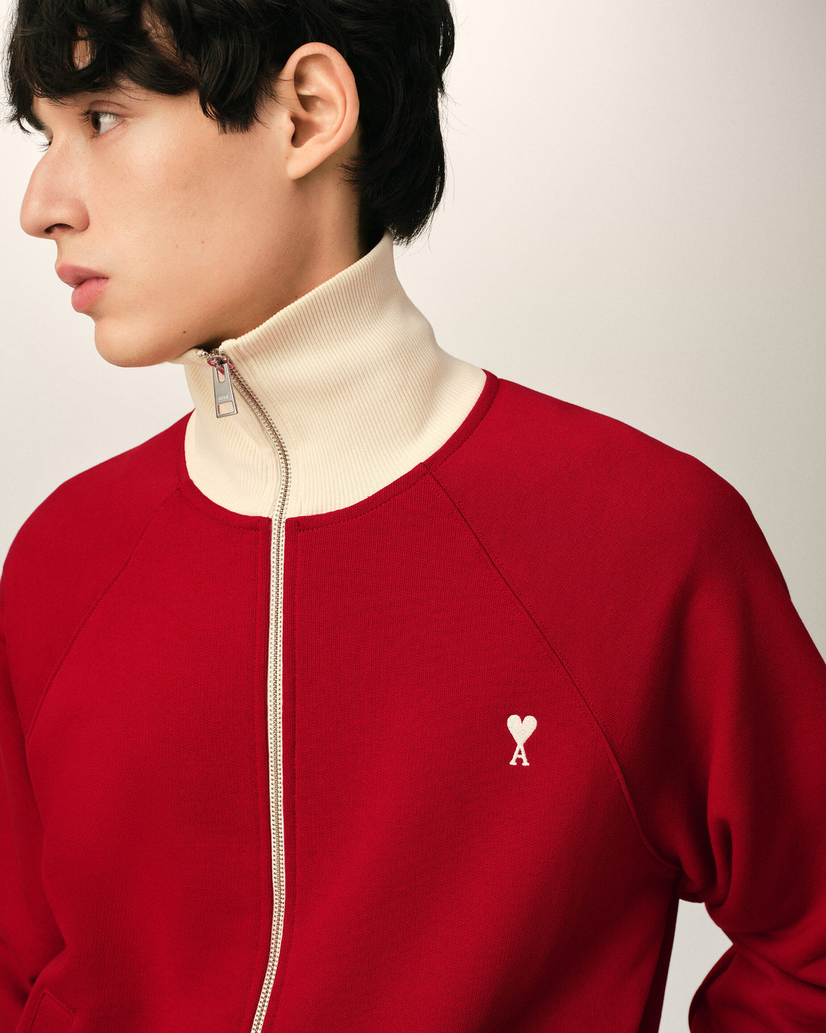 Red zipped cotton sweatshirt with Ami de Coeur - 4