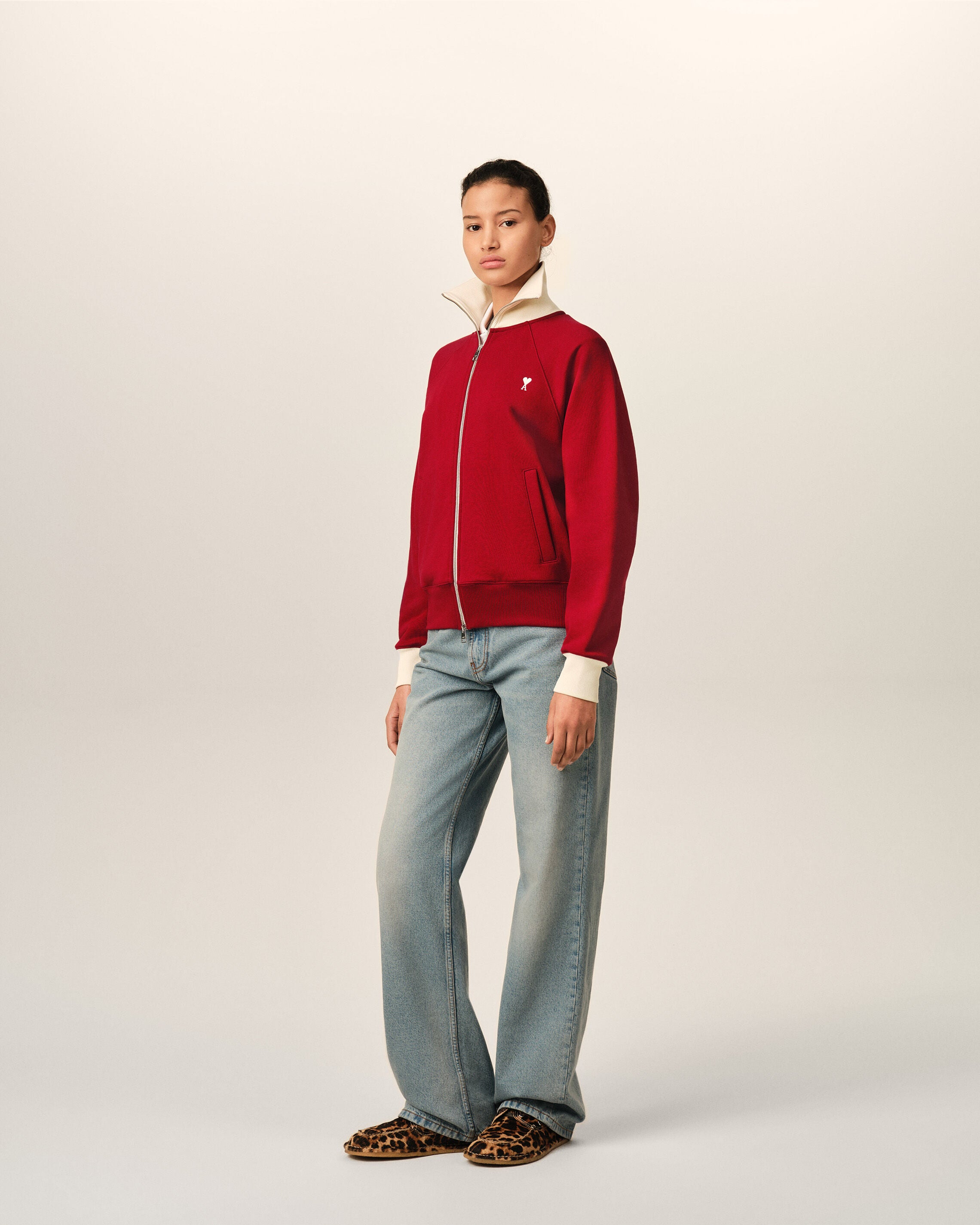Ami de Coeur Sweatshirt mit Reißverschluss aus roter Baumwolle - 13