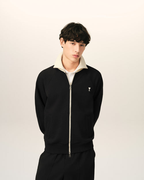 Black zipped cotton sweatshirt with Ami de Coeur - 1 - Ami Paris