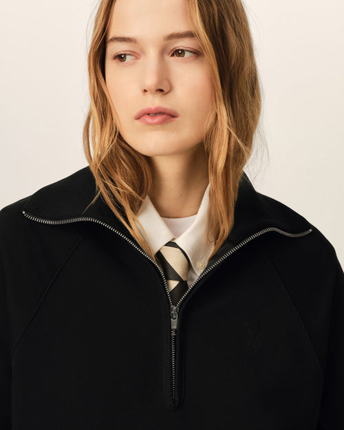 Sudadera con cremallera de algodón negra Ami de Cœur en relieve - Mujer - 10 - AMI Paris - Ami Paris