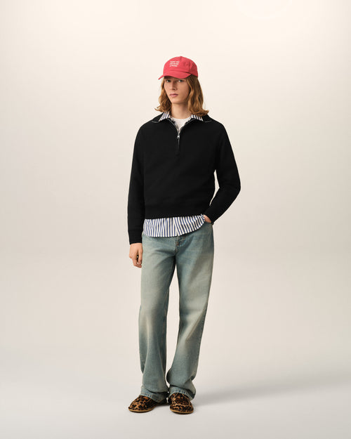 Sudadera con cremallera de algodón negra Ami de Cœur en relieve - Hombre - 3 - AMI Paris - Ami Paris