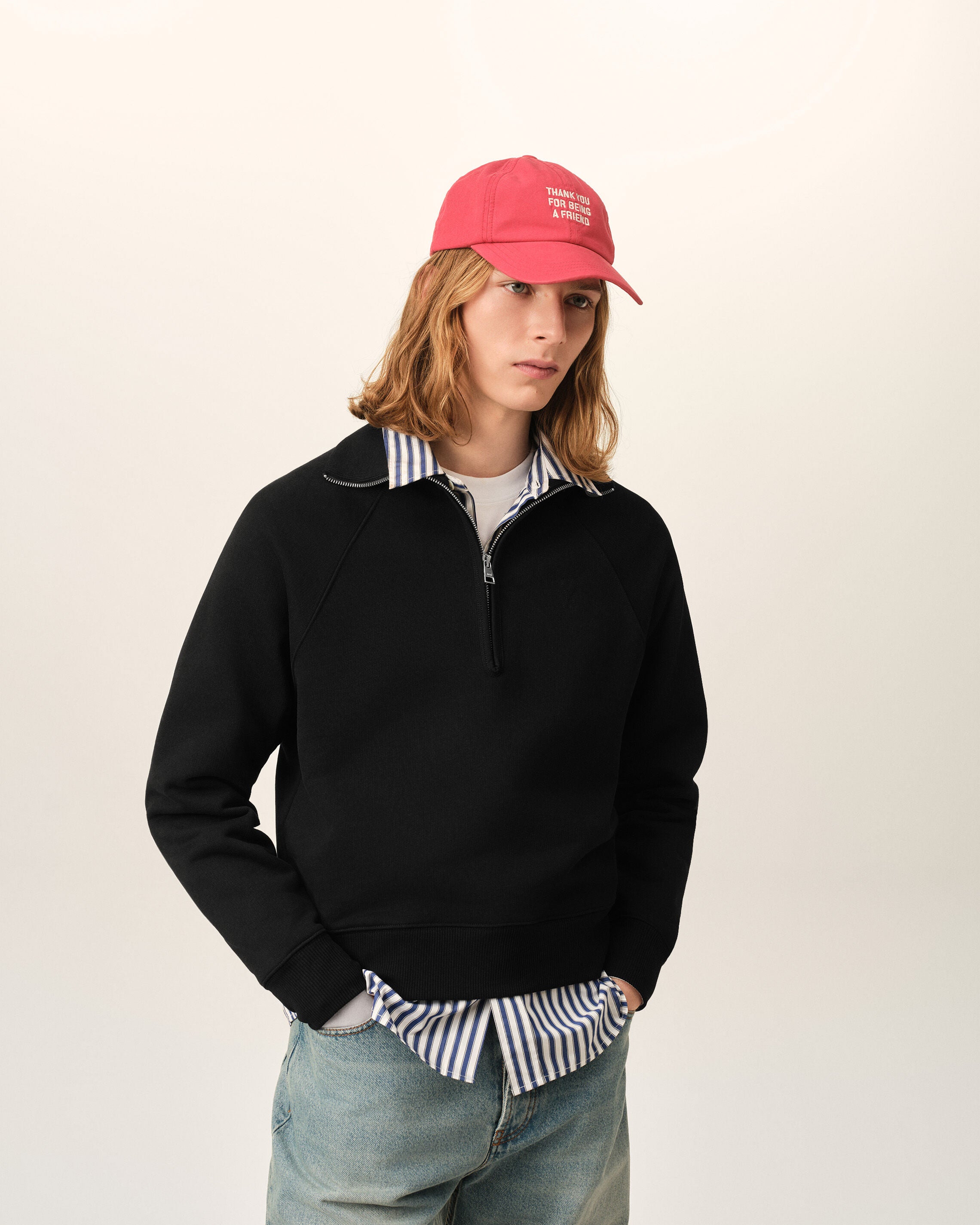 Sweatshirt noir zippé en coton Ami de Coeur embossé - 2