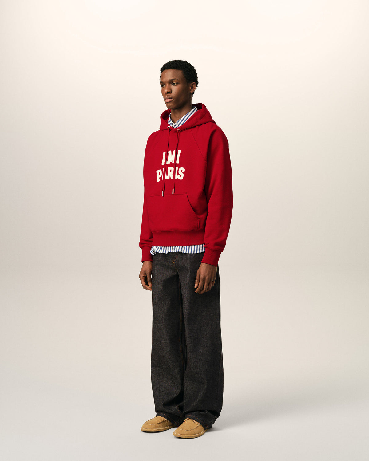 Red cotton hoodie with Ami Paris embroidery - 6