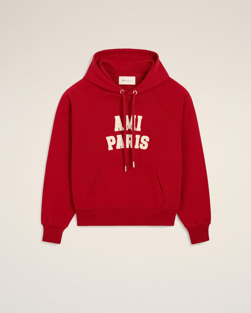 Red cotton hoodie with Ami Paris embroidery - 2 - Ami Paris