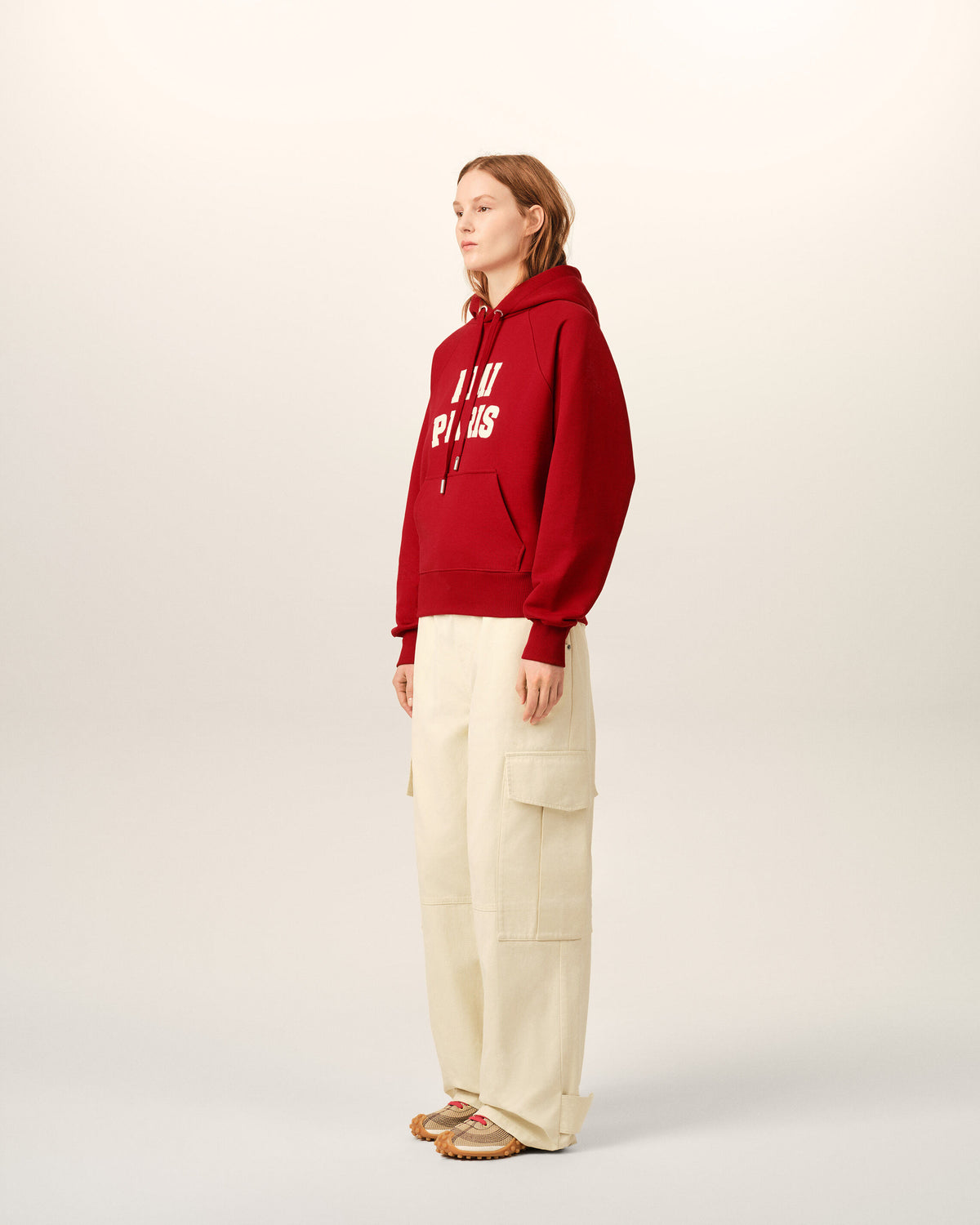 Red cotton hoodie with Ami Paris embroidery - 13