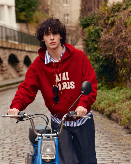 Red cotton hoodie with Ami Paris embroidery - Man - 7 - AMI Paris - Ami Paris
