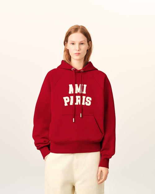                                 Red cotton hoodie with Ami Paris embroidery - 3                             - Ami Paris