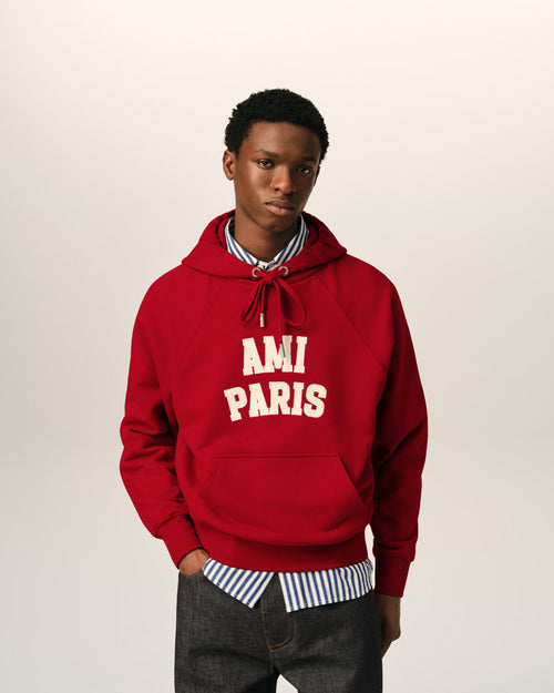 Red cotton hoodie with Ami Paris embroidery - 1 - Ami Paris