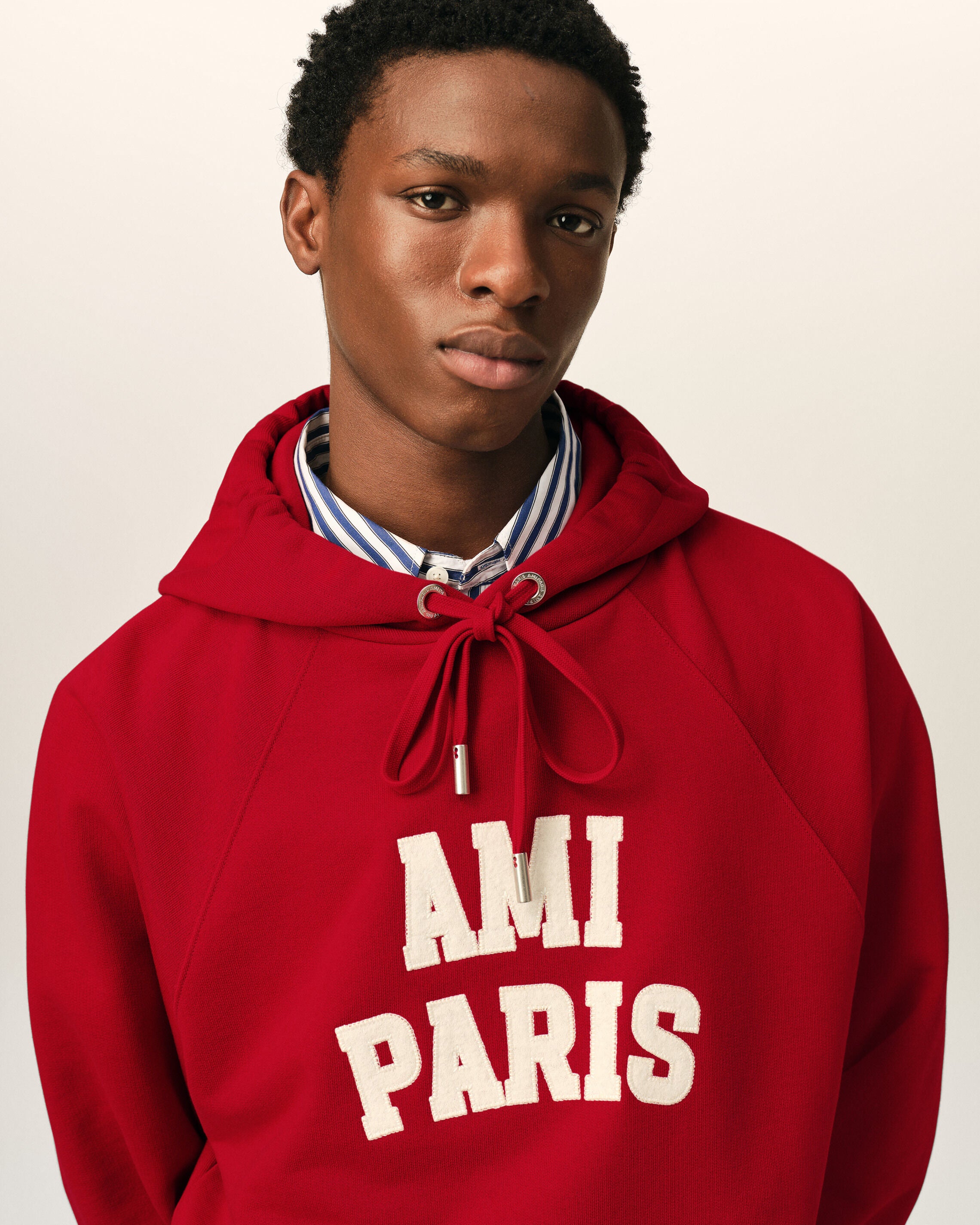 Red cotton hoodie with Ami Paris embroidery - 4