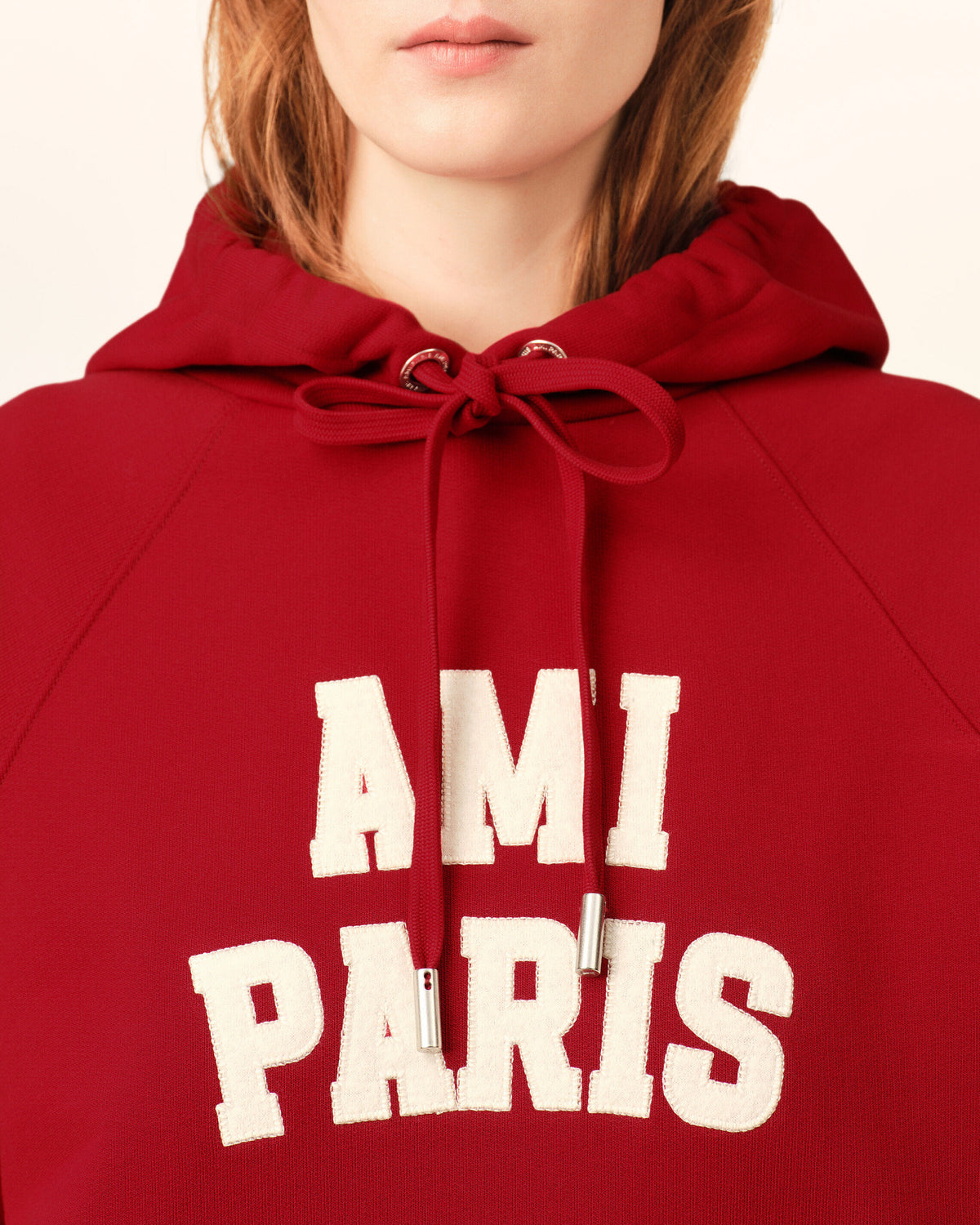 Red cotton hoodie with Ami Paris embroidery - 11