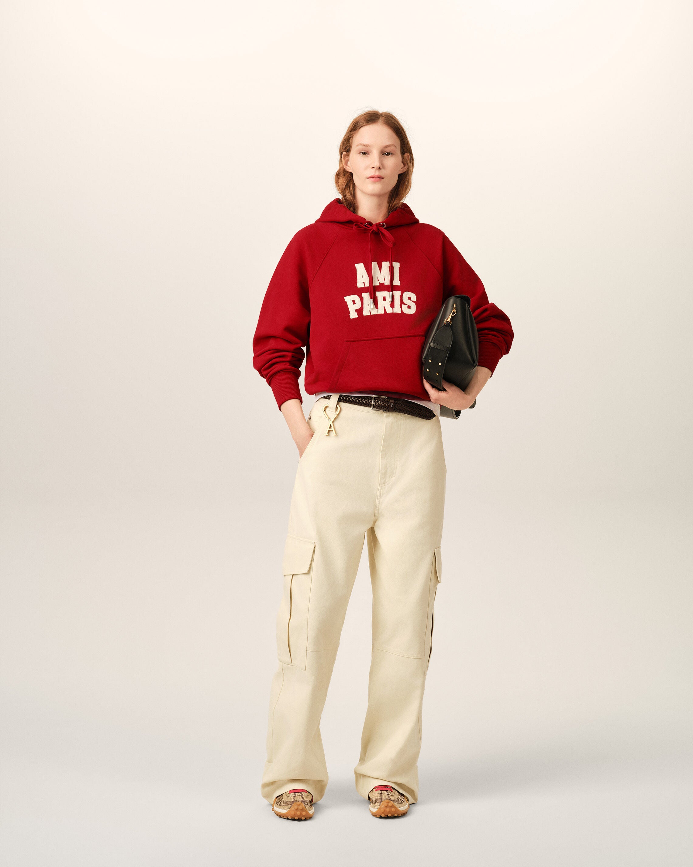 Red cotton hoodie with Ami Paris embroidery - 10