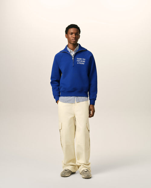 Sweatshirt zippé bleu en coton "Thank you for being a friend" - Homme - 3 - AMI Paris - Ami Paris
