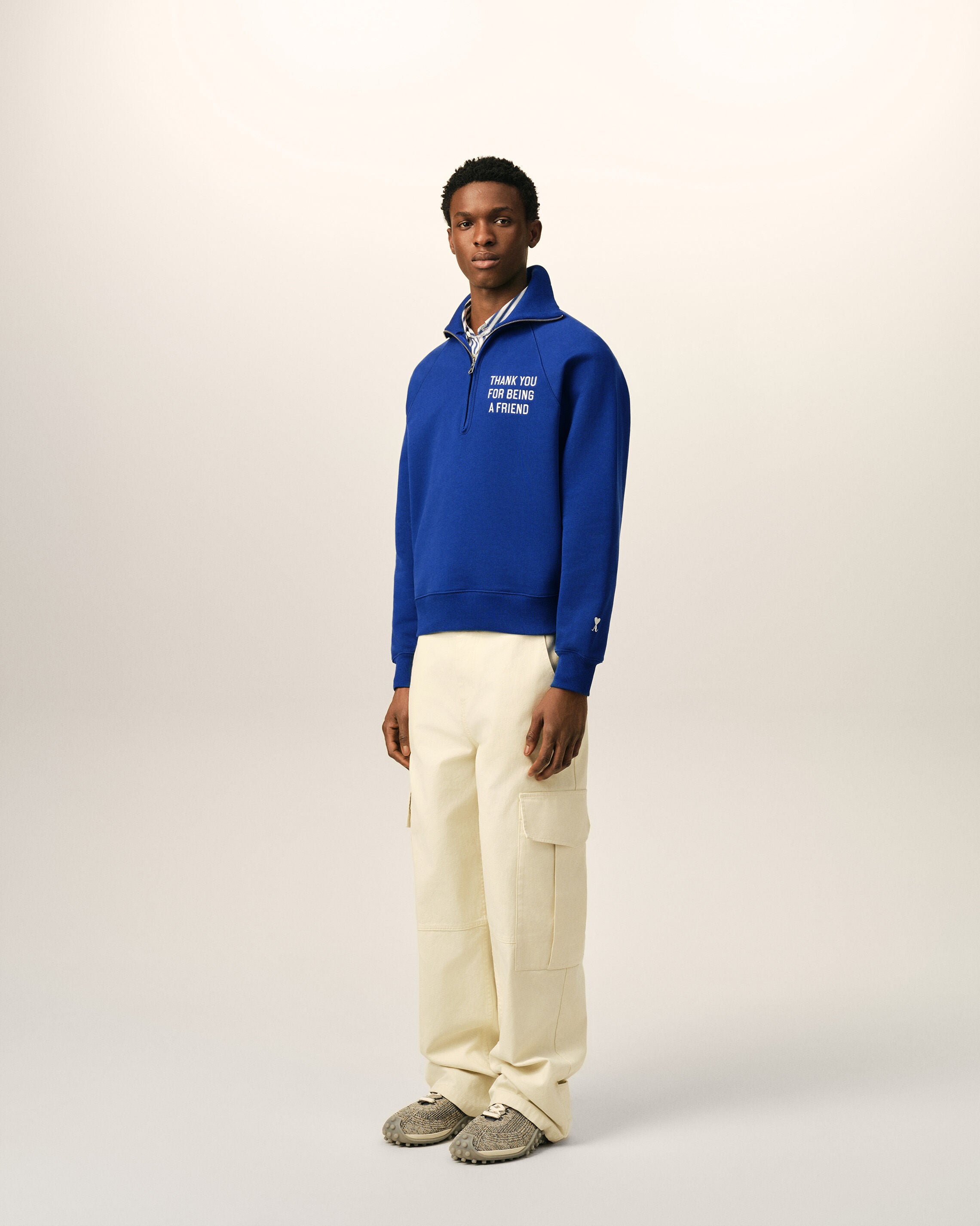 Sweatshirt zippé bleu en coton "Thank you for being a friend" - 6