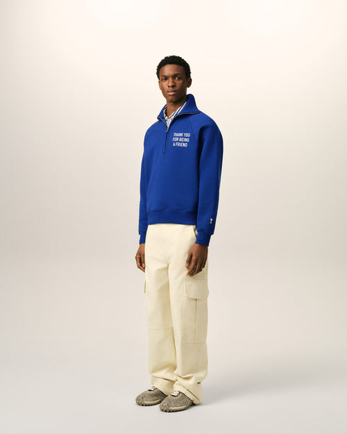 Sweatshirt zippé bleu en coton "Thank you for being a friend" - Homme - 6 - AMI Paris - Ami Paris