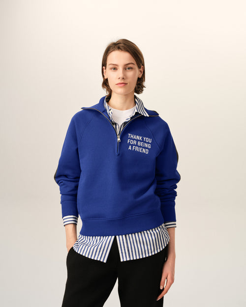 Felpa con zip in cotone blu "Thank you for being a friend" - 4 - Ami Paris
