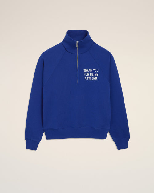 Felpa con zip in cotone blu "Thank you for being a friend" - 1 - Ami Paris