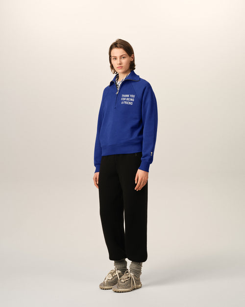 Sweatshirt zippé bleu en coton "Thank you for being a friend" - Femme - 12 - AMI Paris - Ami Paris