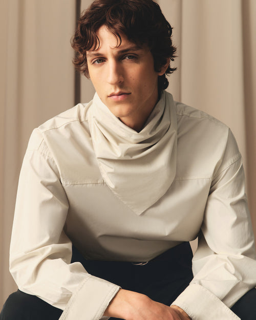 White Cotton Long Sleeves Bandana Blouse - 8 - Ami Paris